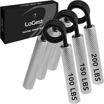Logest Metal Hand Grip Set, 100LB-200LB 3 Pack 50LB-200LB 4 Pack No Slip Heavy-Duty Grip Strengthener with Gift Box, Great Wrist & Forearm Hand Exerciser, Home Gym, Hand Gripper Grip Strength Trainer