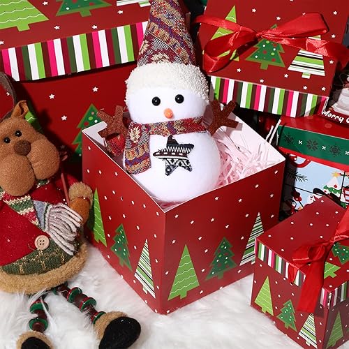 Vista 13 de TaoBary 3 cajas de regalo de Navidad con tapa, cajas de Navidad anidables para regalos, papel de regalo de árbol de Navidad rojo para regalos