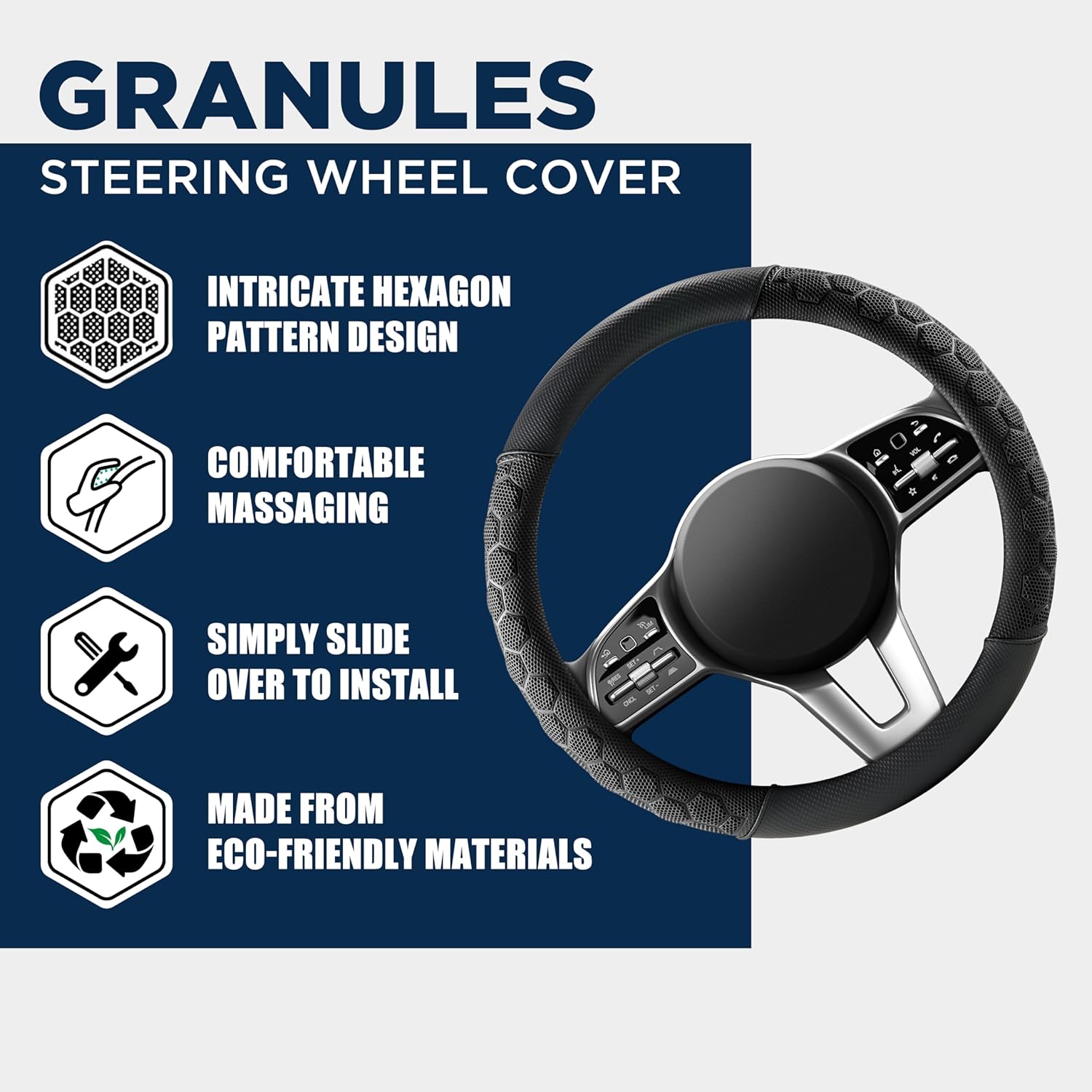 PIC AUTO Massage Steering Wheel Cover, Black Football Pattern Material Spliced Leather Car Steering Wheel Protector, Car Interior Accessories, Universal Fit 14.5"-15.5" for Cars, Trucks, Van, SUV - Image 3