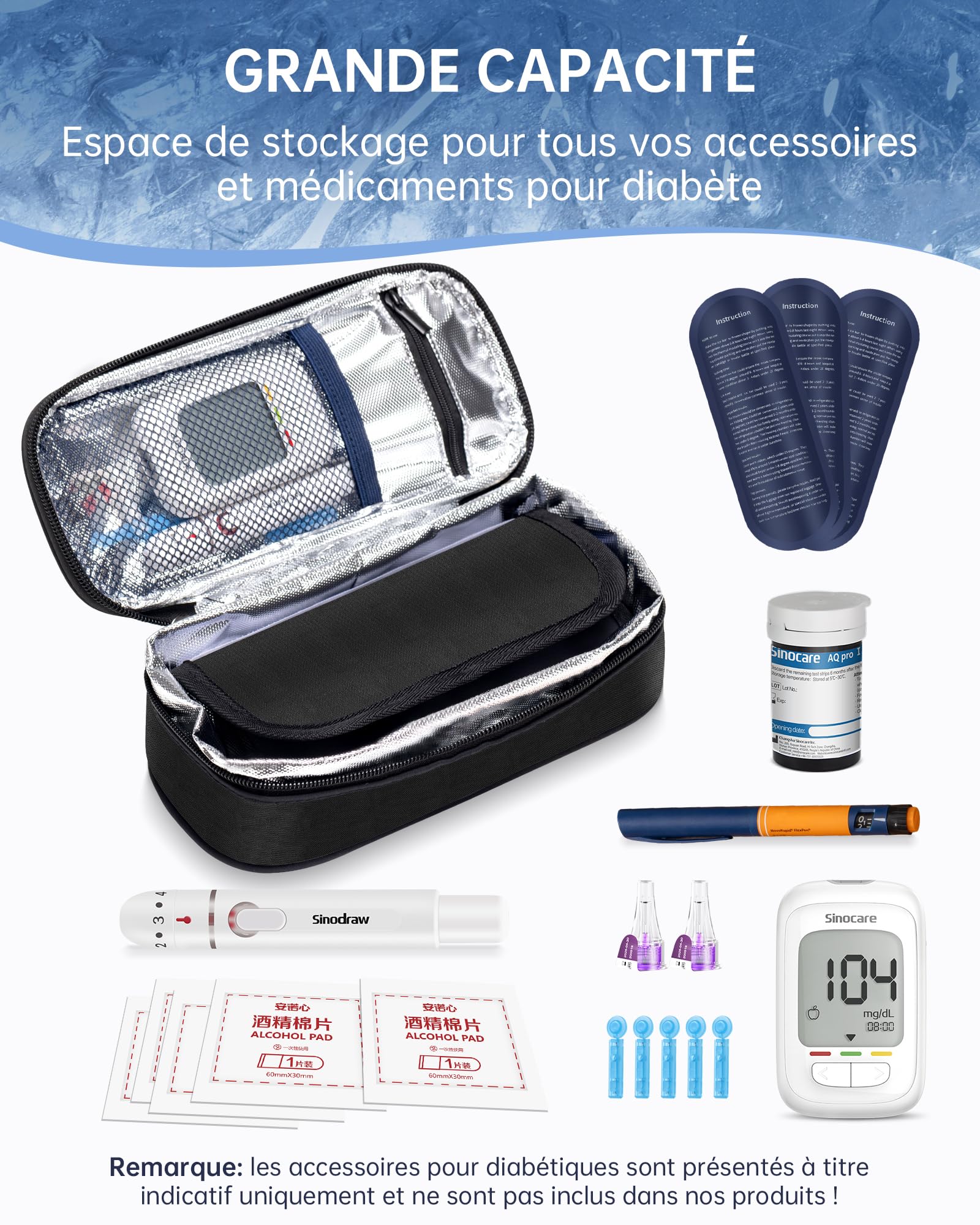 Trousse isotherme médicament avec affichage température | glace réutilisables Pochette portable pour insuline stylos traitements idéale pour voyage usage quotidien