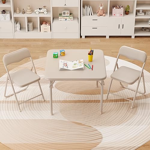 Miniatura 3 de CuisinSmart Juego de 3 mesas y sillas plegables para tarjetas, mesa cuadrada portátil con 2 sillas acolchadas, sillas y mesas plegables para el