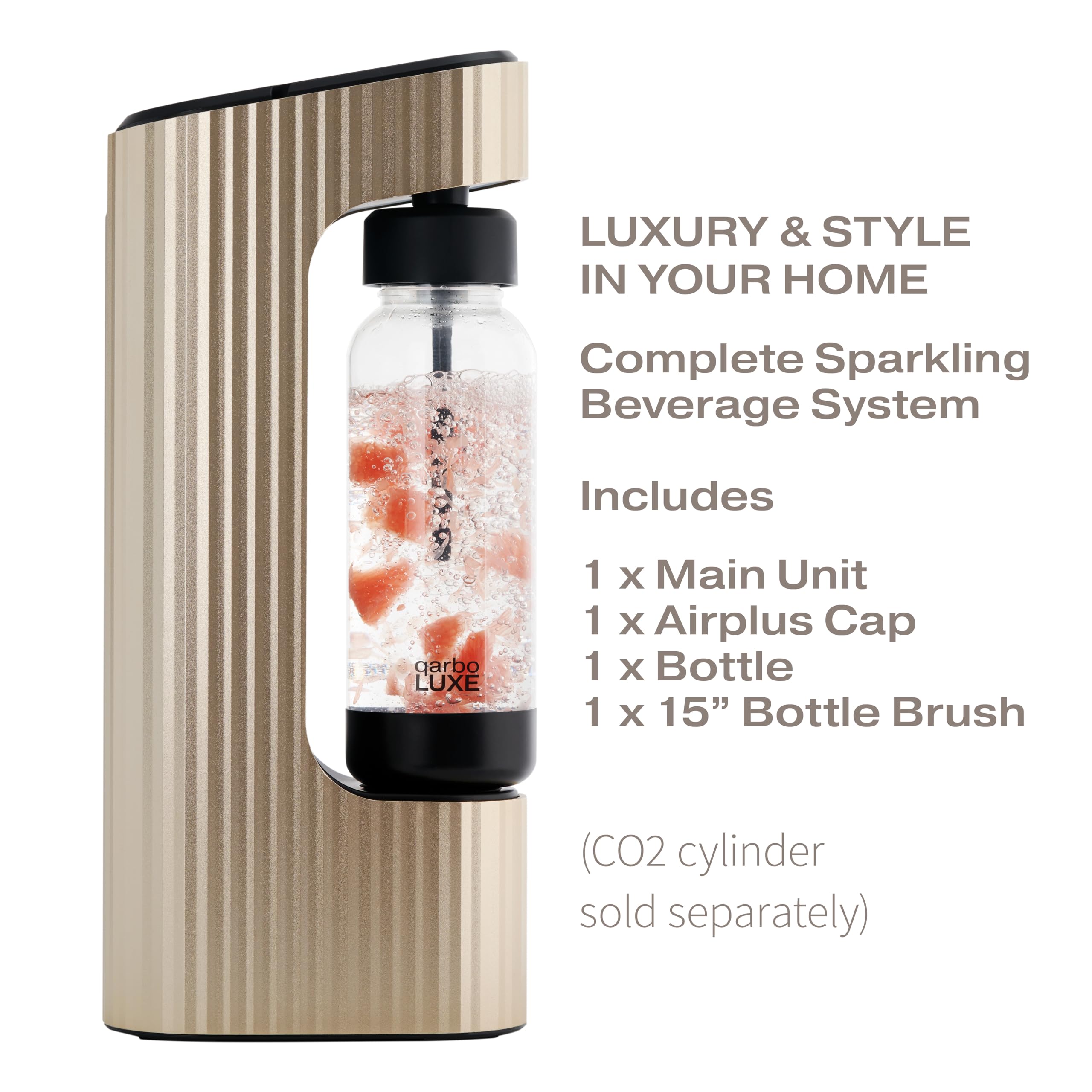 Twenty39 qarbo LUXE Machine à eau pétillante en métal de qualité supérieure – Gazéificateur de boissons gazeuses pour la maison, distributeur de boissons gazeuses et de seltz – Machine à gazéifier