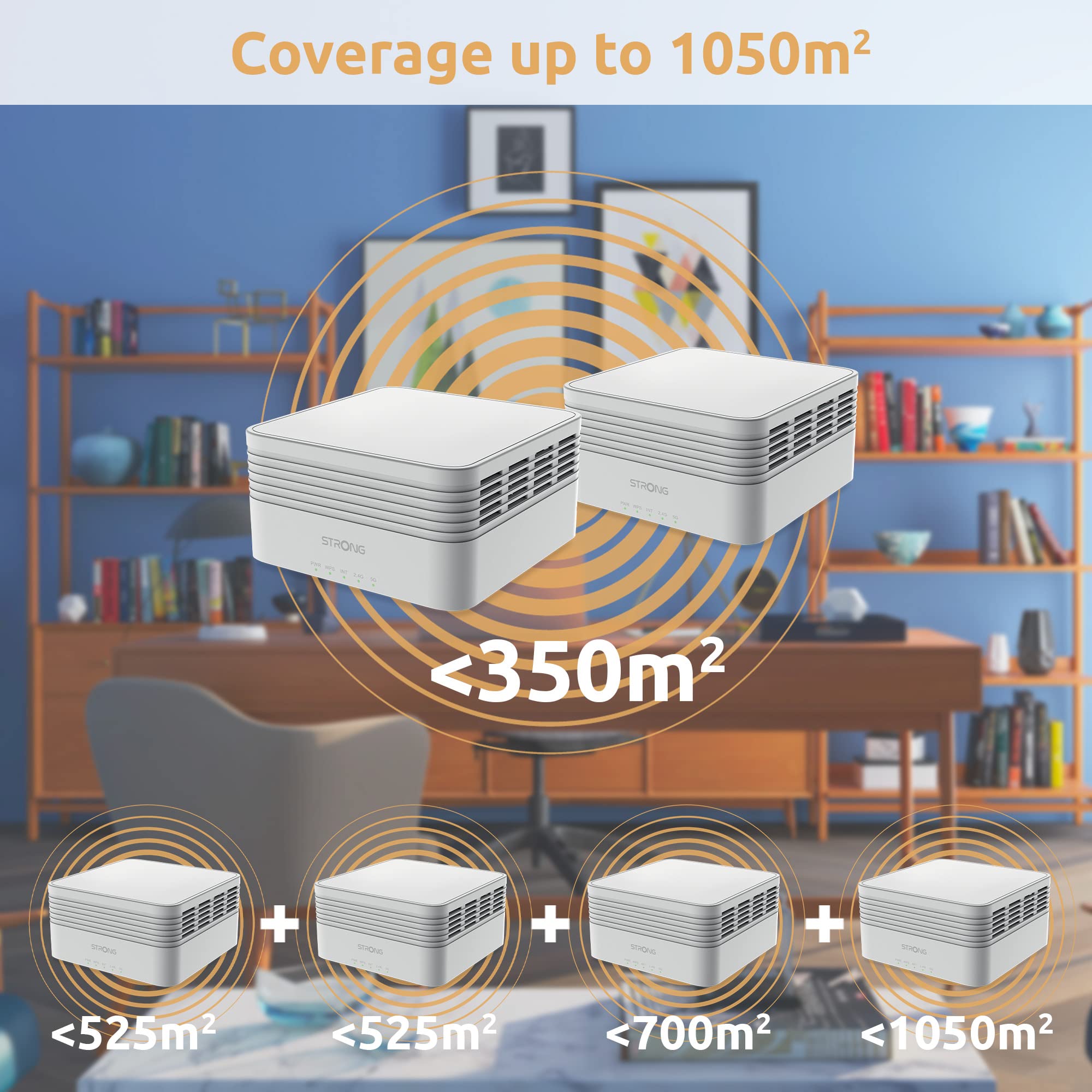 STRONG ATRIA AX3000 Whole Home Mesh Wi-Fi System, standard Wi-Fi 6 Velocità fino a 3000 Mbit/s, copre fino a 300 m2, App Control Seamless Roaming, Semplice configurazione (3 pezzi)