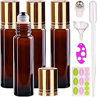 Vista 11 de inice Paquete de 24 botellas enrollables de 0.3 fl oz para aceites esenciales, vidrio azul cobalto, botellas de bola enrollables de acero inoxidable