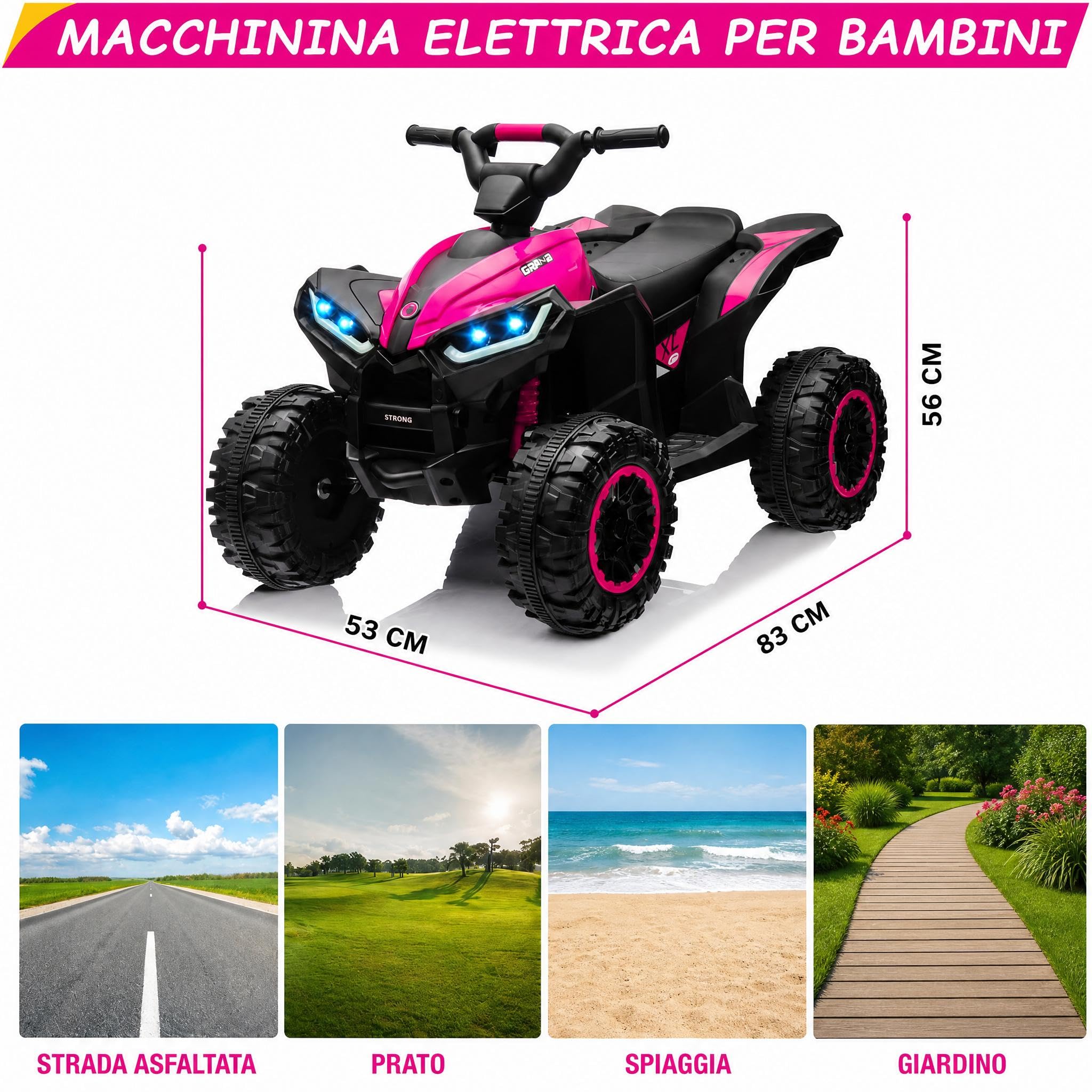 Garvee Quad Elettrico per Bambini 12V ATV con Doppio Motore 35W | Mini Quad con Fari LED, Musica, Clacson, Telecomando, USB, Velocità 3–6km/h, Carico 30kg, per Bambini 3-8 Anni, Rosa