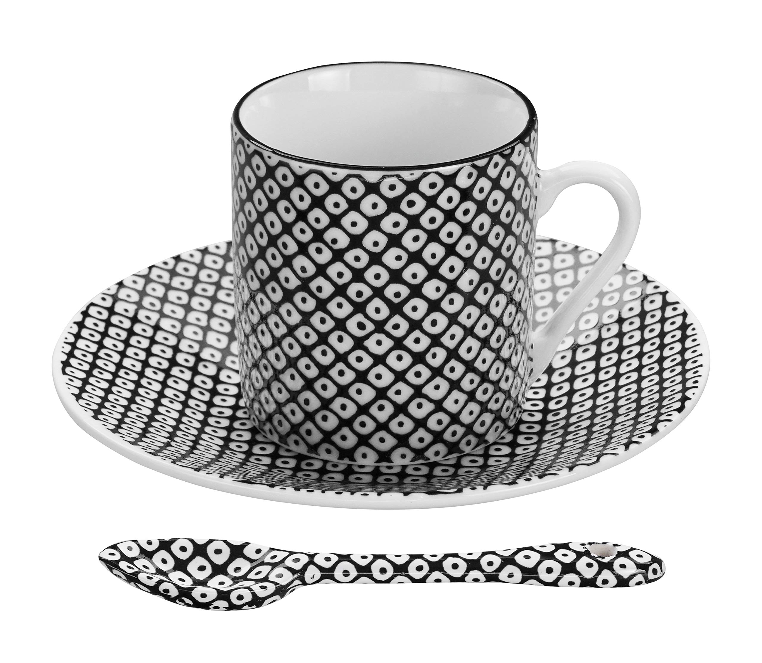 TOKYO design studio Nippon Black Espresso-Set schwarz-weiß, 18-TLG., 6X Espresso-Tassen mit Untertassen und Löffeln, asiatisches Porzellan, Japanisches Design, inkl. Geschenk-Verpackung