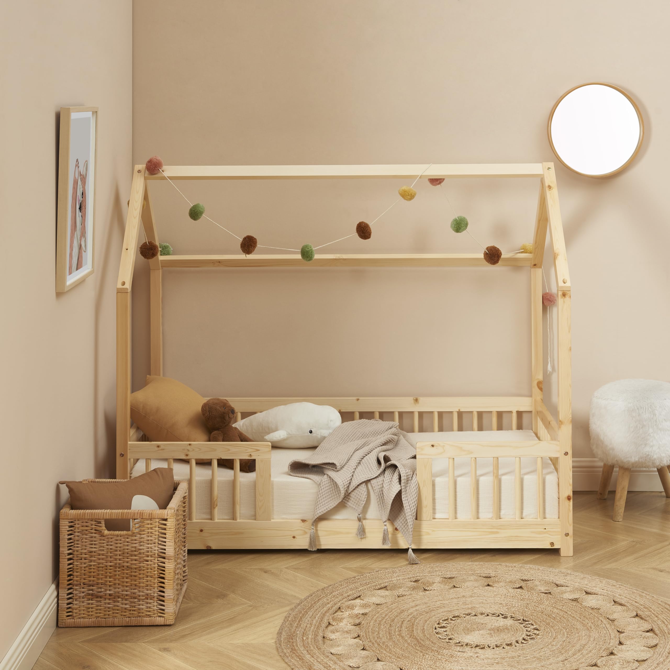 BAÏTA - Lit enfent cabane Tiny pin Massif 70x140 sommier Inclus