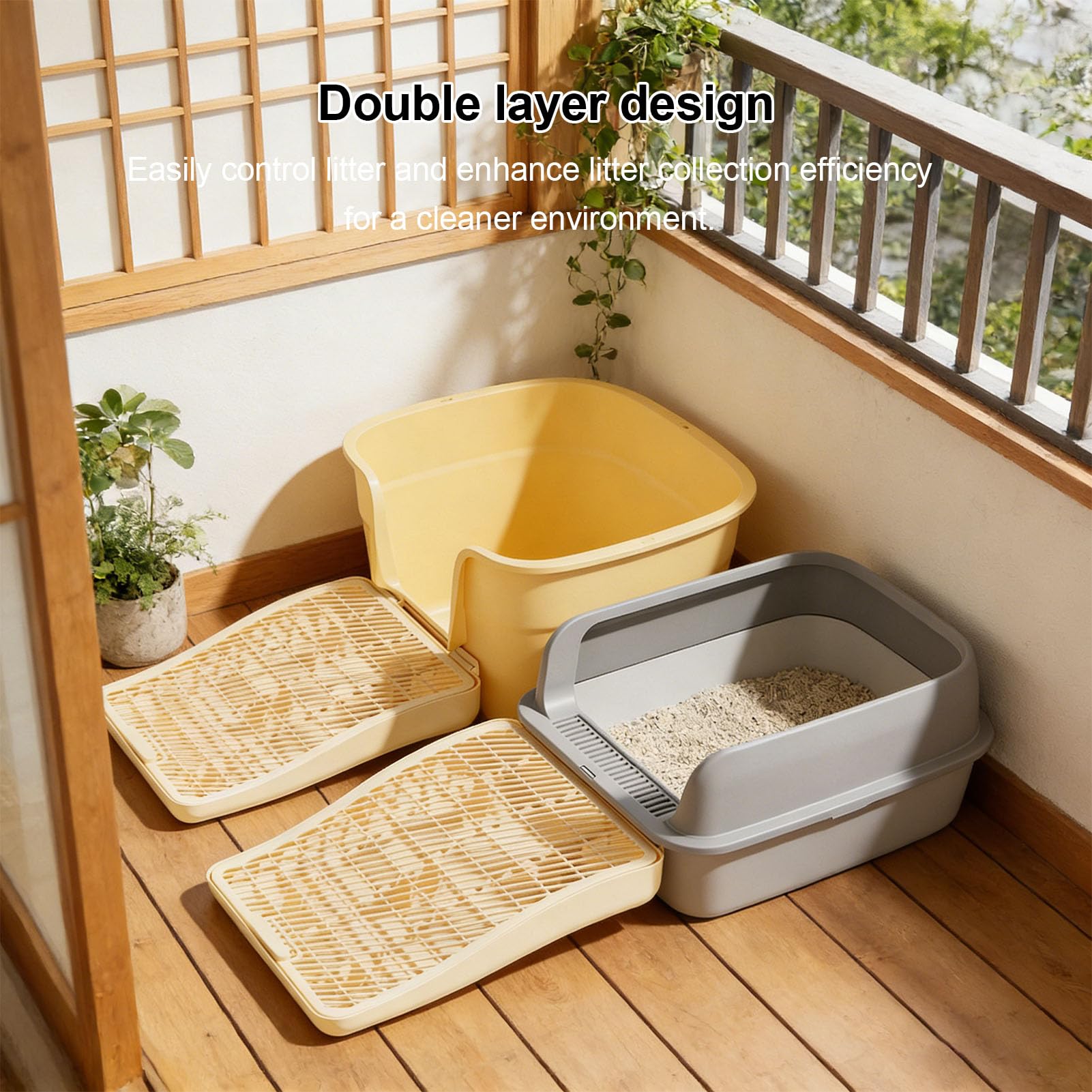 Asixxsix Tapis de Litière, Capteur de Litière pour Chat à Double Couche Anti-éclaboussures, Rampe de Marche avec Fonction de Filtre Lavable pour Chatons Chats âgés (Yellow)