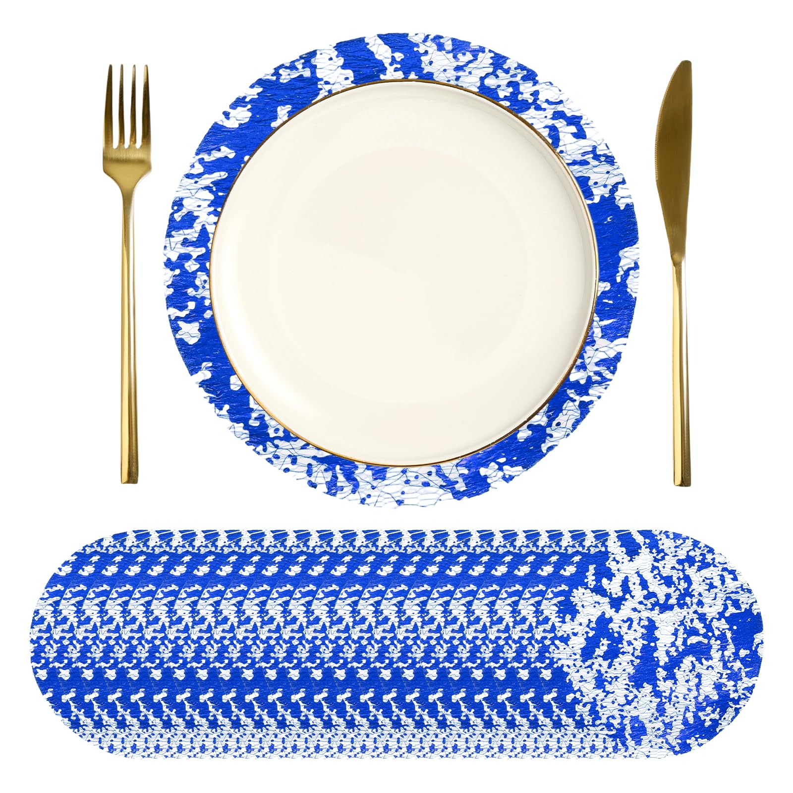 sourcing map 24Pcs Disposable Round Placemats, 17cm Chargers Place Mats Metallic Thin Mesh Table Mates Pressed Foil Table Doilies for Dining Table Wedding Birthday Party Home Decor, Blue
