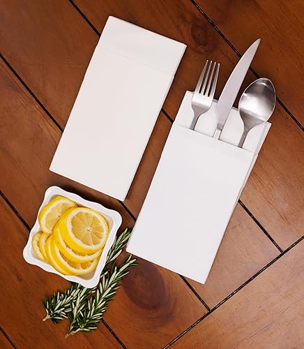 Miniatura 4 de AH AMERICAN HOMESTEAD Servilletas de papel de lino con bolsillo para cubiertos, servilletas desechables a granel de 16 x 15.5 pulgadas, elegantes
