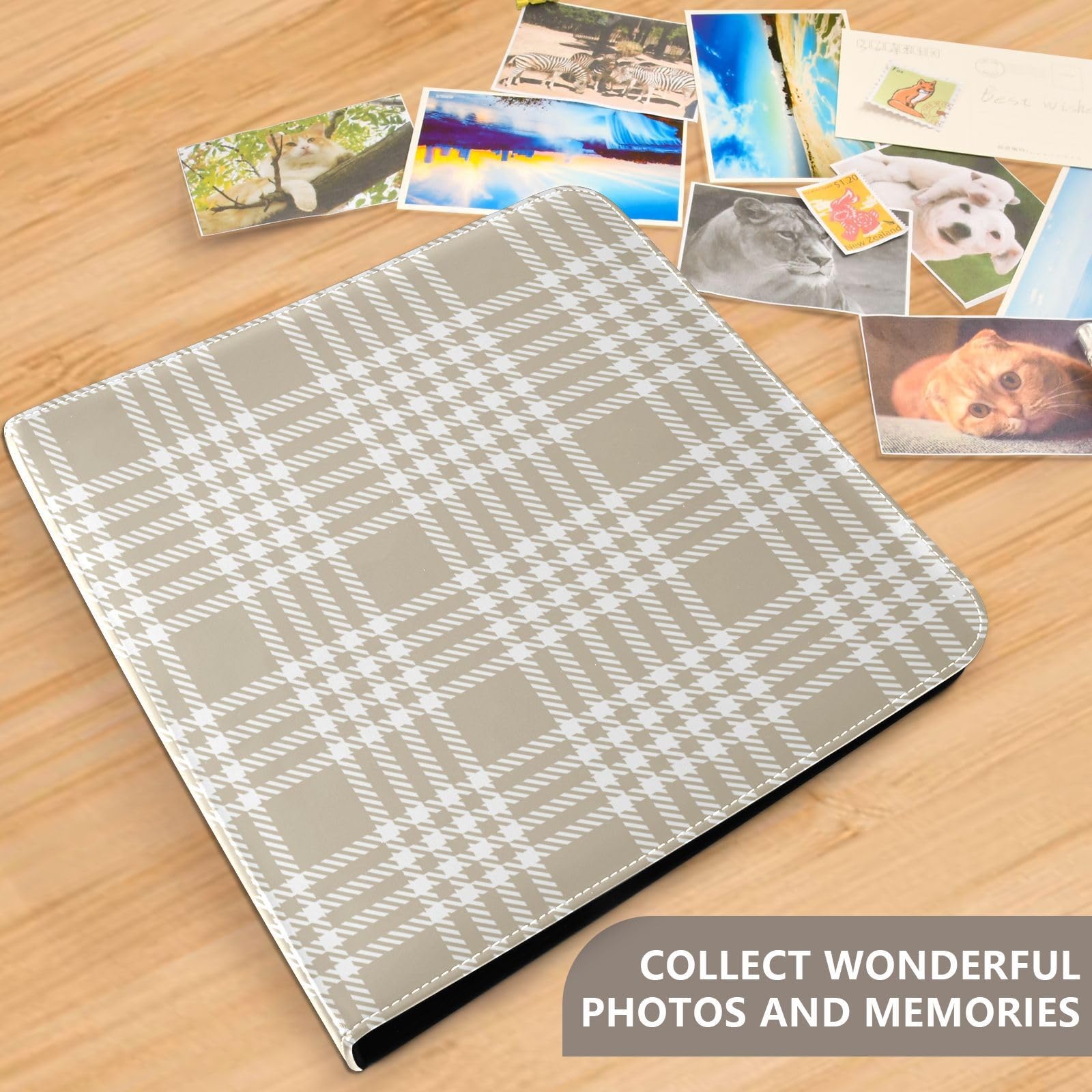 Álbumes de fotos con patrón de tartán marrón topo para fotos, estanterías, álbumes de fotos, álbumes de fotos, autoadhesivos, 6 x 8 pulgadas