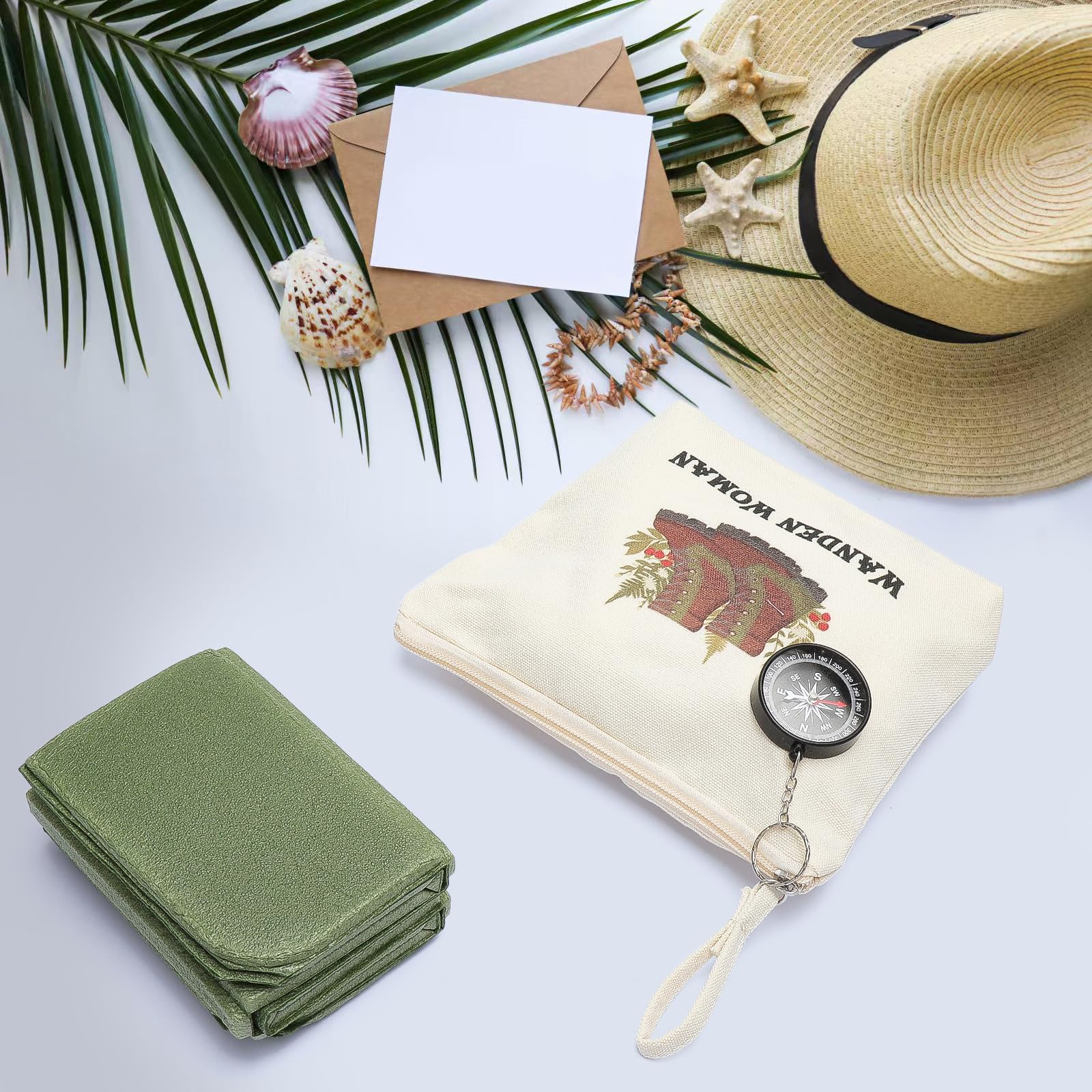 Kit Randonnée 4-en-1 Ultra-Léger : Sac Toile Style Nature, Boussole, Poncho Imperméable & Coussin Pliable – Idéal Cadeau Pour Amoureux De La Rando !