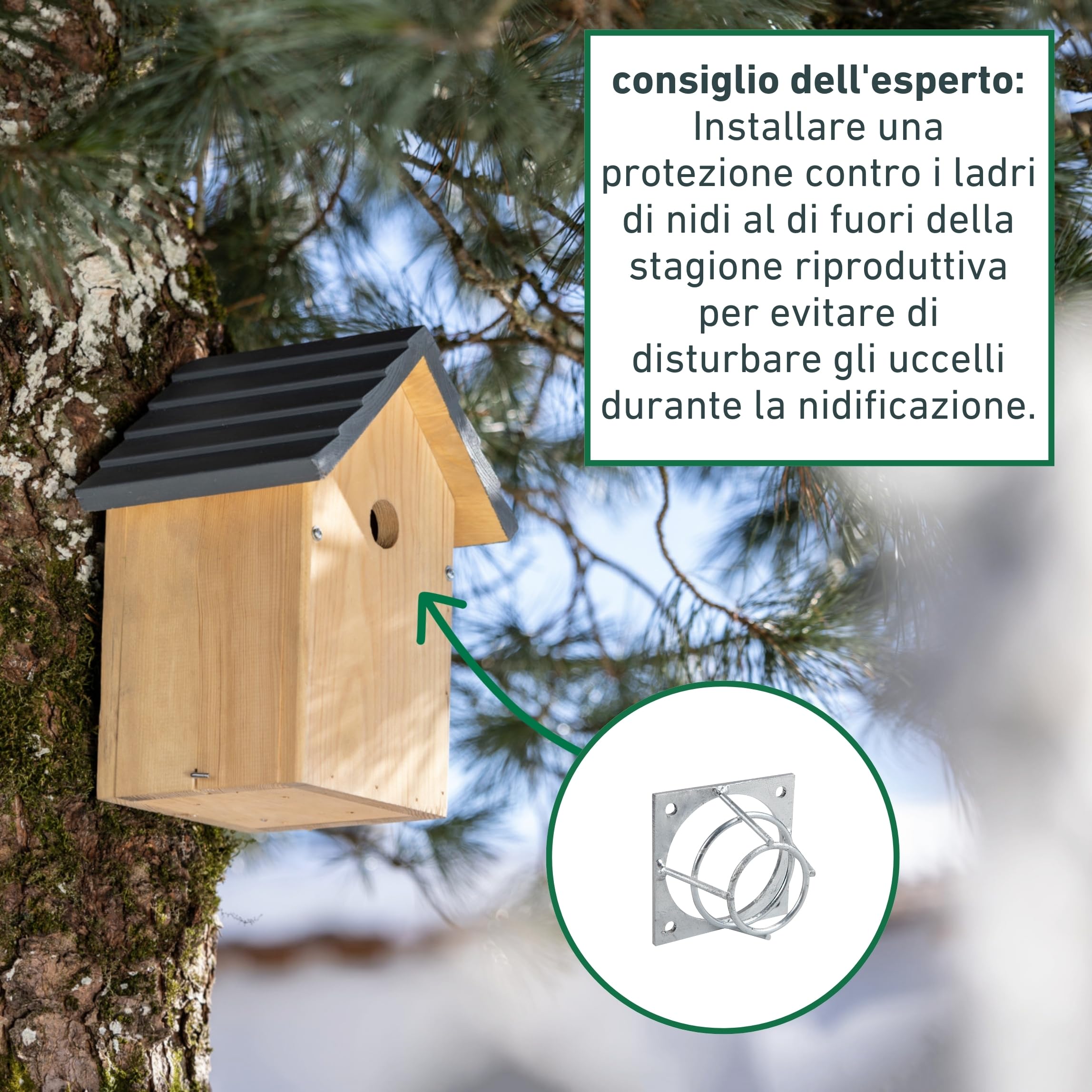Windhager 07471 - Nido di protezione per nidificazione, protezione sicura dei fori di volo, protezione per picchi, accessori per nidificazione, 7 x 7 x 4 cm, argento