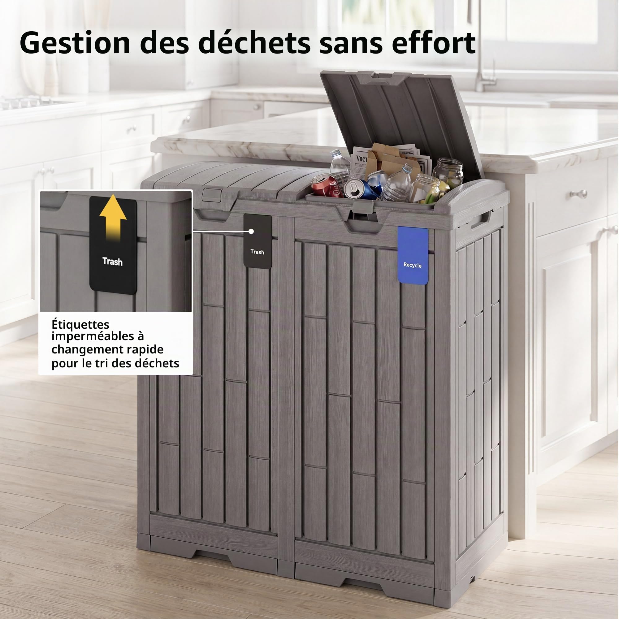EAST OAK Poubelle d'extérieur de 280 litres | Poubelle en résine imperméable avec Couvercle à étages et Plateau d'égouttement | Poubelle extérieure pour terrasse | Cuisine, arrière-Cour et terrasse |