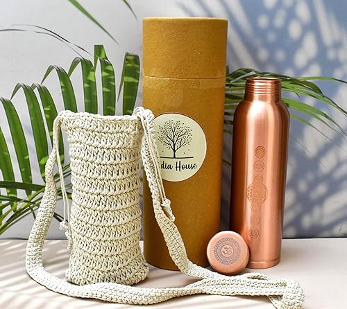 Miniatura 6 de India House Botellas de agua de cobre puro  Botella a prueba de fugas de cobre sin costuras  Botella de cobre ayurvédica perfecta (33.8 fl oz)