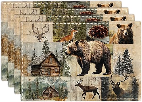 Miniatura 63 de Juego de 6 manteles individuales de flores amarillas de granja, manteles individuales rústicos florales, manteles individuales de primavera lavables