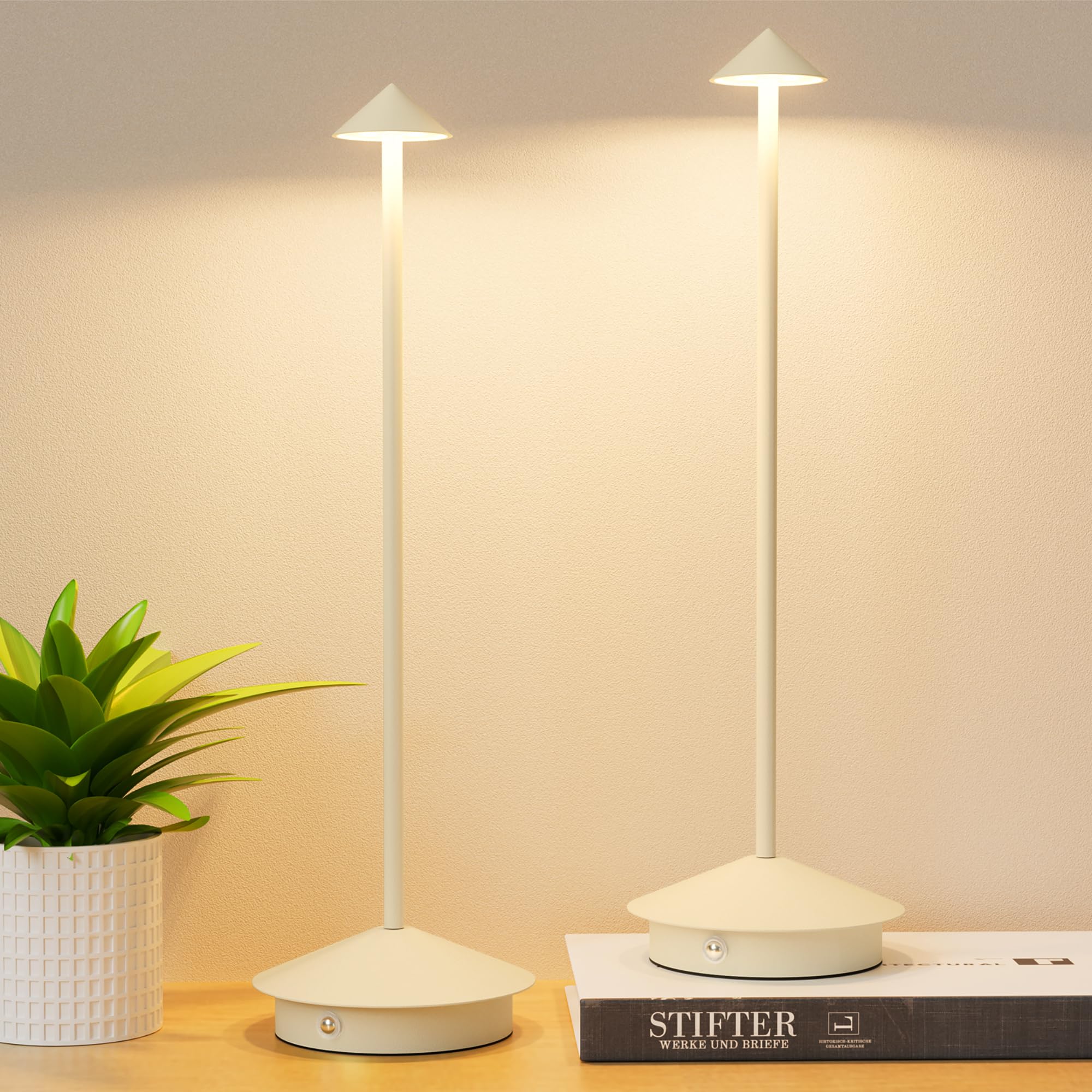 Aoceley 2-Pack 6000mAh Rechargeable Led Table Lamp Cordless,3000K-6000K Stepless Dimming Touch Lamps with Memory Function,IP54 Waterproof Aluminum Table Light for Outdoor/Bars/Restaurant/Patio(Beige) โ image 1
