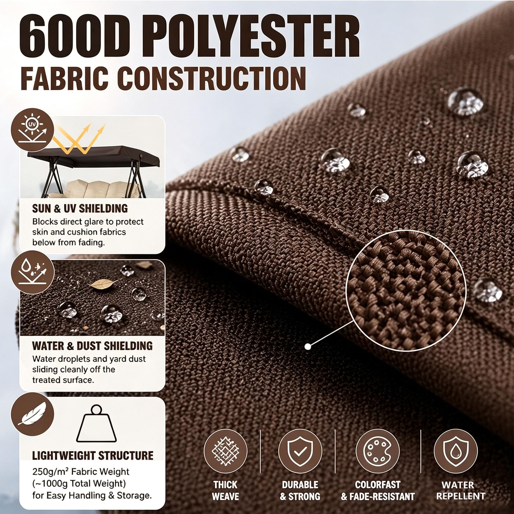 Telo Copri Altalena Esterno per Giardino | 600D poliestere 250g/㎡, design pieghevole leggero, pulizia facile, uso per patio prato veranda(76.8 x 46.5 x 9.8 x 7.1in)