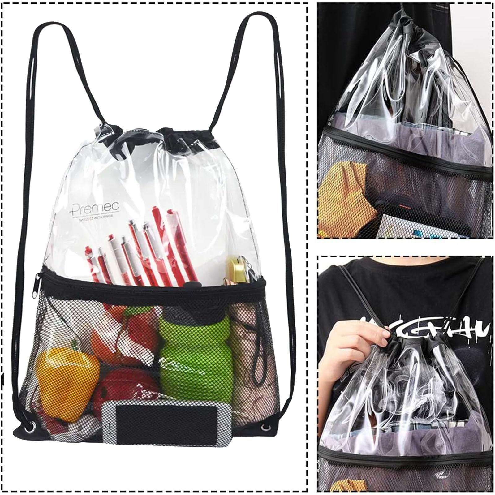 ST5670 Sac à Dos Transparent Avec Sangle Renforcée Sac à Dos Transparent En PVC, Sac à Dos