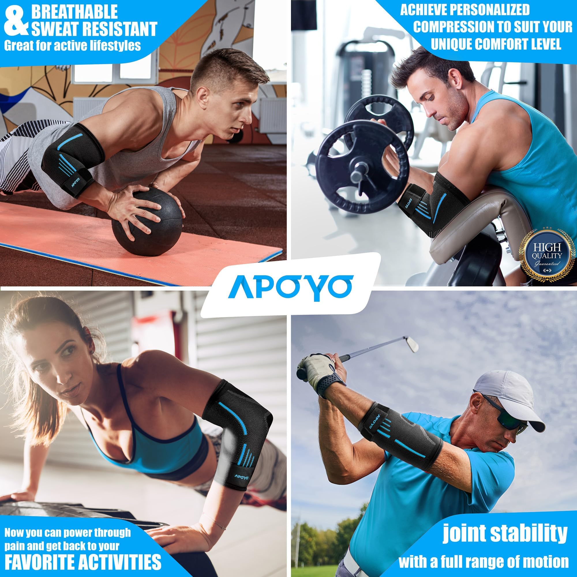 APOYO Elbow Brace for Tendonitis and Tennis Elbow, Compression Sleeve for Arthritis, Workouts, Reduce Joint Pain During Fitness Activity (Medium)