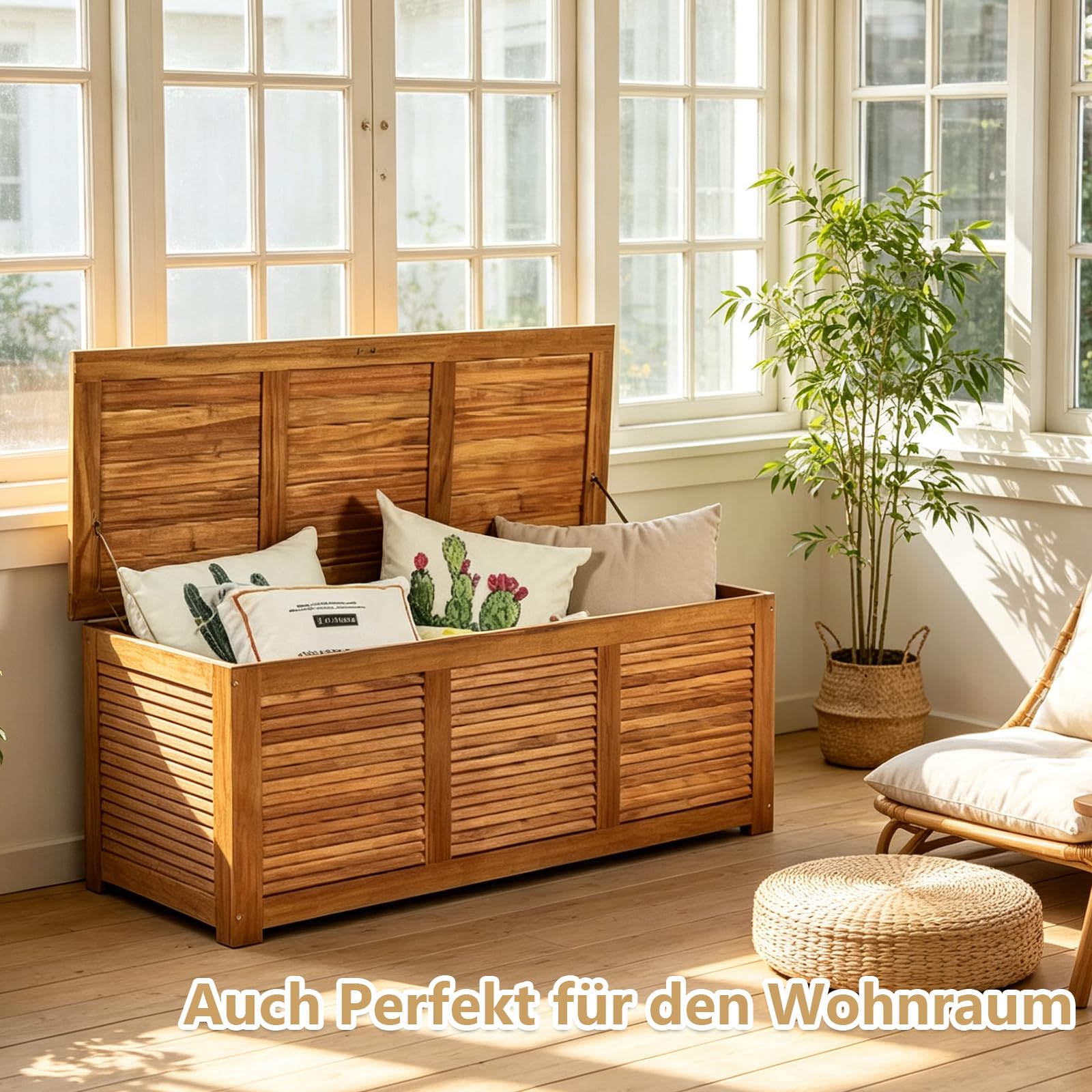 GIANTEX Gartenbox Holz Auflagenbox Gartentruhe Kissenbox Holzbox Garten | Aufbewahrungsbox Garten Holz, Holztruhe Outdoor, Massiv Akazie, Aufbewahrung Garten Balkon, Terrassenbox für Gartenauflagen