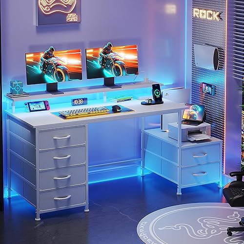 Miniatura 7 de Flrrtenv Escritorio de oficina de 52 pulgadas con 6 cajones y espacio de impresora para almacenamiento, escritorio reversible para computadora con