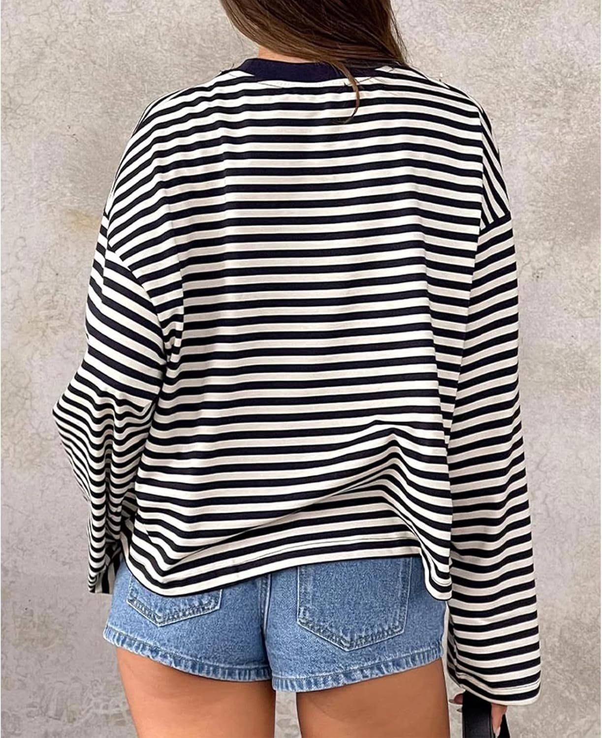 Women Y2k Long Sleeve Fairy Grunge Striped Baggy Tees Shirts 2000s Emo Aesthetic Sweater Crop Tops Streetwear - Image 4