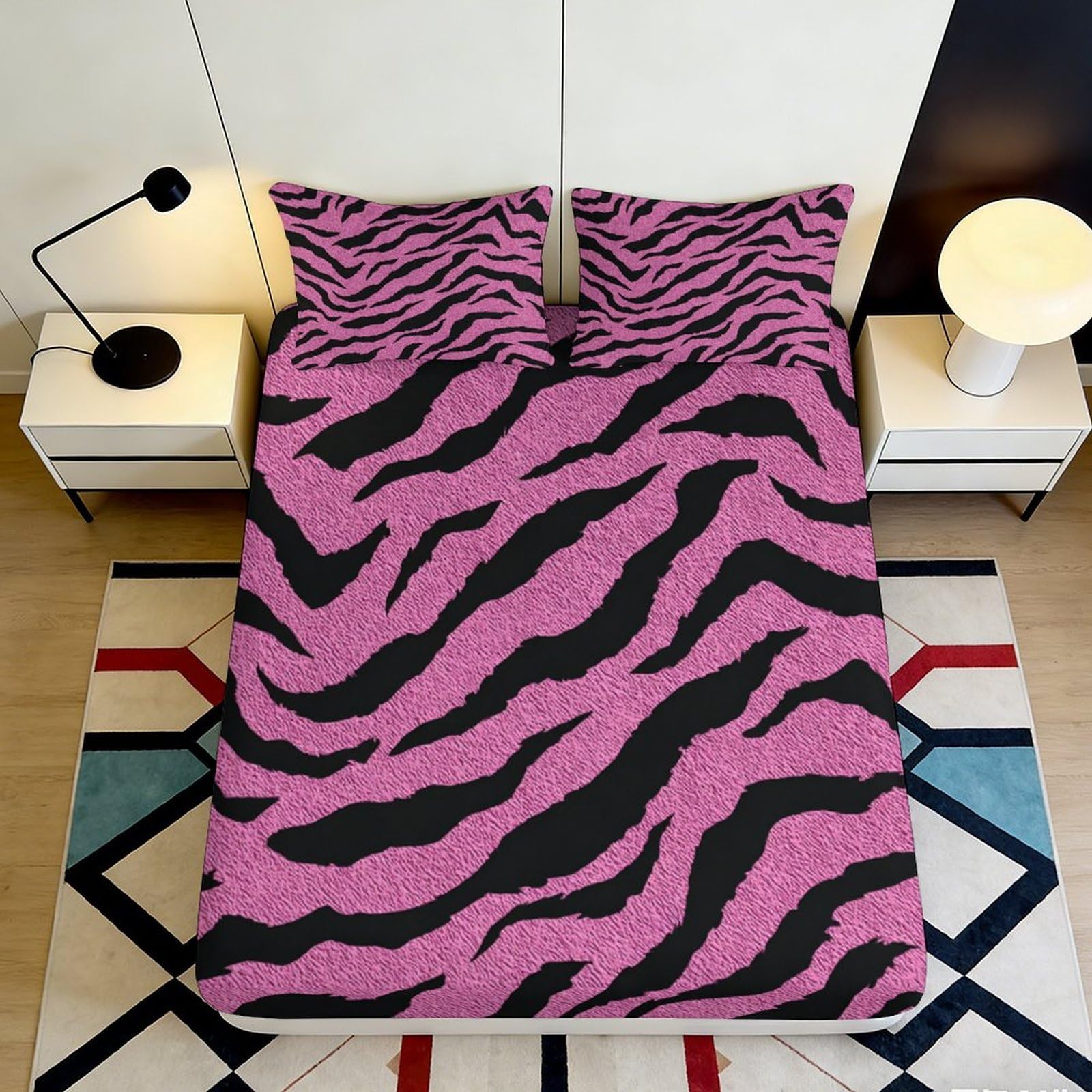 Jqzkxnhpbr Style-3 3D Printed Pink Zebra Fitted Sheet Microfiber Soft Mattress Cover For Bedroom Dorm Decorative Dustproof Easy Care 90X200x25cm