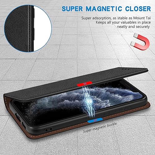 Miniatura 3 de ZZXX Funda tipo cartera para iPhone 11 Pro Max con bloqueo RFID, soporte de ranura para tarjetas, funda protectora de cuero magnético fuerte para