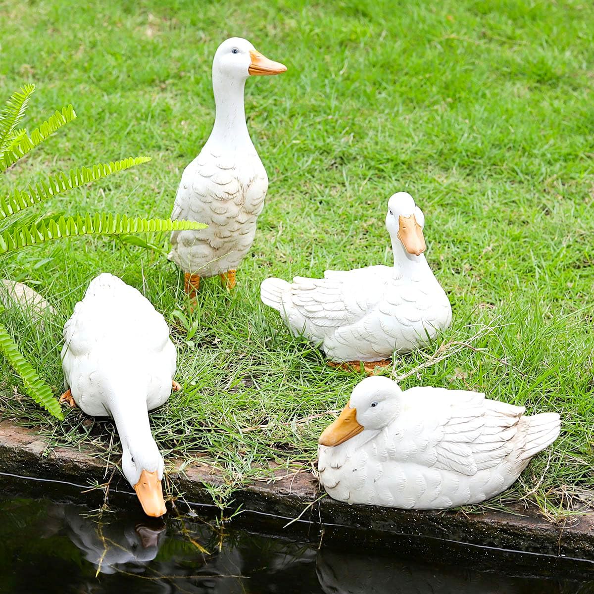 Drinking Duck Statue Outdoor Decor for Garden, Fairy Yard Figurines Home Sculptures for Lawn Patio Front Porch Backyard