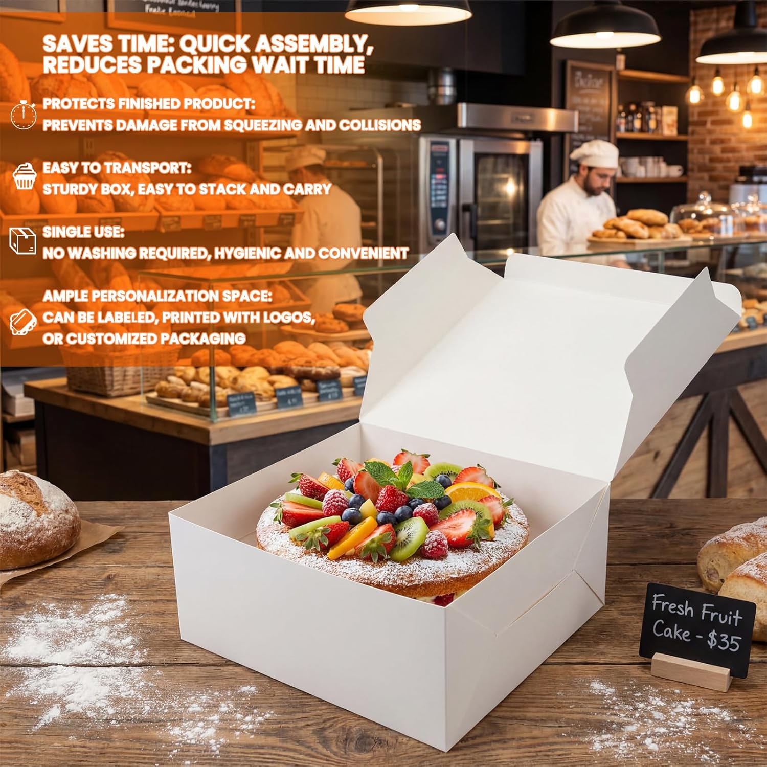 25 Pcs 14 x 14 x 6 Inch White Cake Boxes, Disposable Cardboard Bakery Boxes Takeout Easy Fold Cake Containers for Packaging Cakes, Pies, Pastries, Cookies & Cupcakes