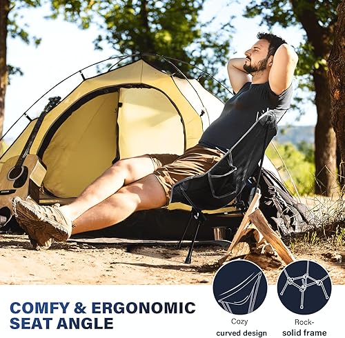 Miniatura 7 de Sillas plegables de camping, silla ligera para mochilero en diseño compacto para campamento, playa, senderismo, al aire libre, color negro