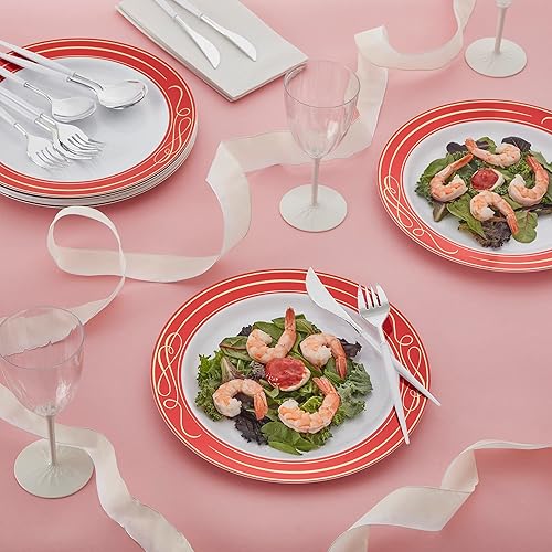 Miniatura 8 de Elegantes platos de plástico para fiesta, 20 platos laterales de 7.5 pulgadas, juego de platos desechables resistentes, platos de plástico de