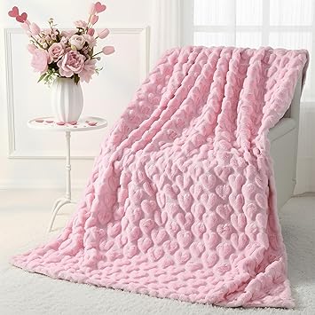 Valentine s Day Pink Love Heart Throw Blanket 50x60 Inch,Soft and Warm Heart Throws Valentines Day Gifts for Wife Women Couch Sofa Bed Decor