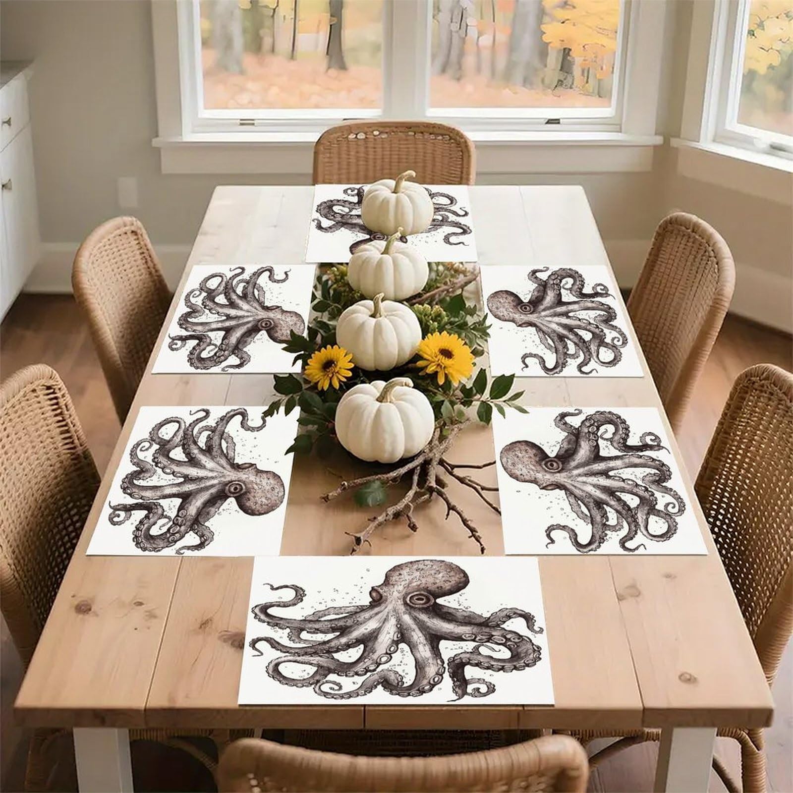 Octopus Placemats Non-Slip Heat Resistant Table Mats Flax Washable Cloth Place Mats Easy to Clean Premium Placemat for Kitchen Dining Table Decor Party Outdoor