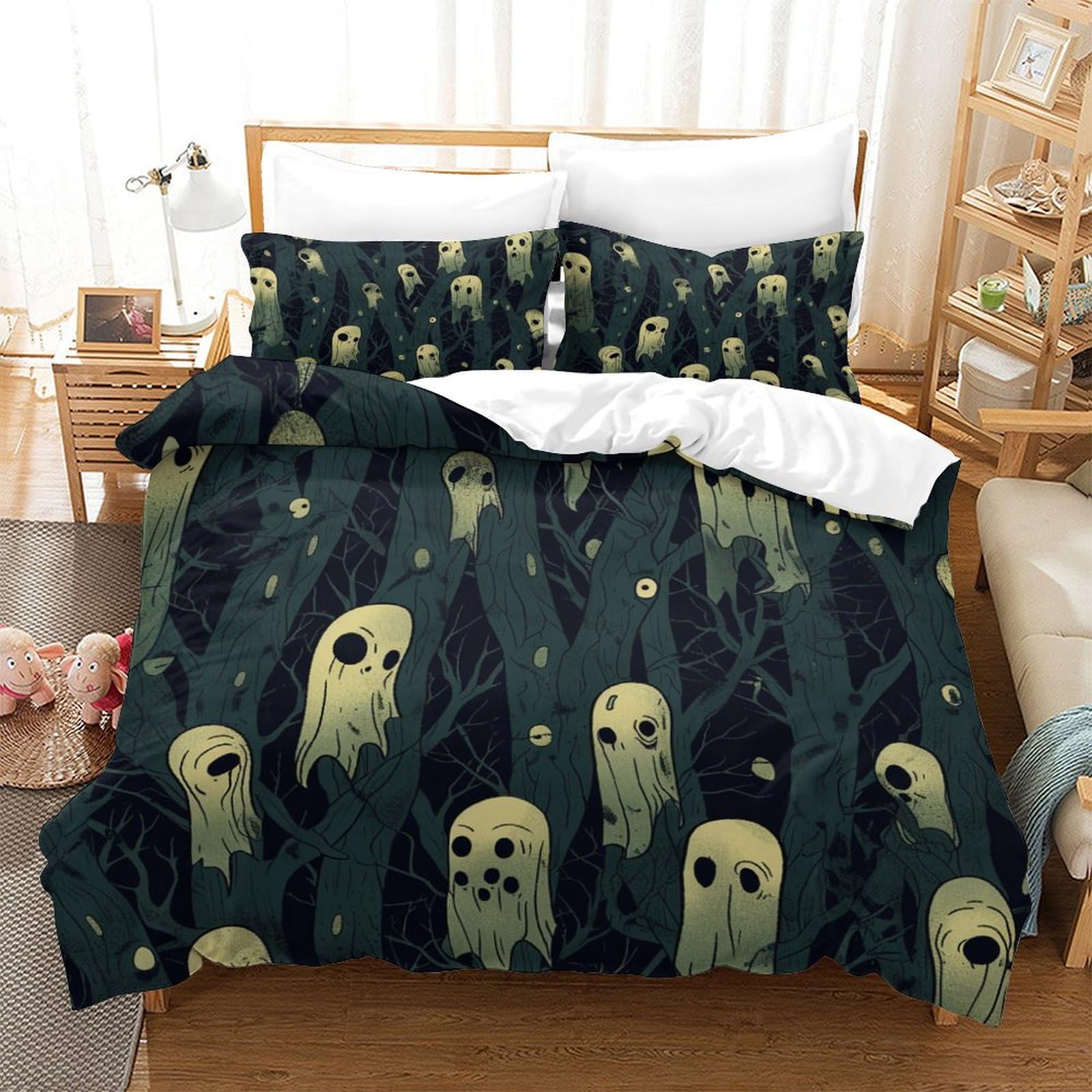 P1S9U7W5Y 3D Printed Ghost Monster Duvet Cover Set 3pcs Microfiber Dark Forest Bedding Set Double（200x200cm）