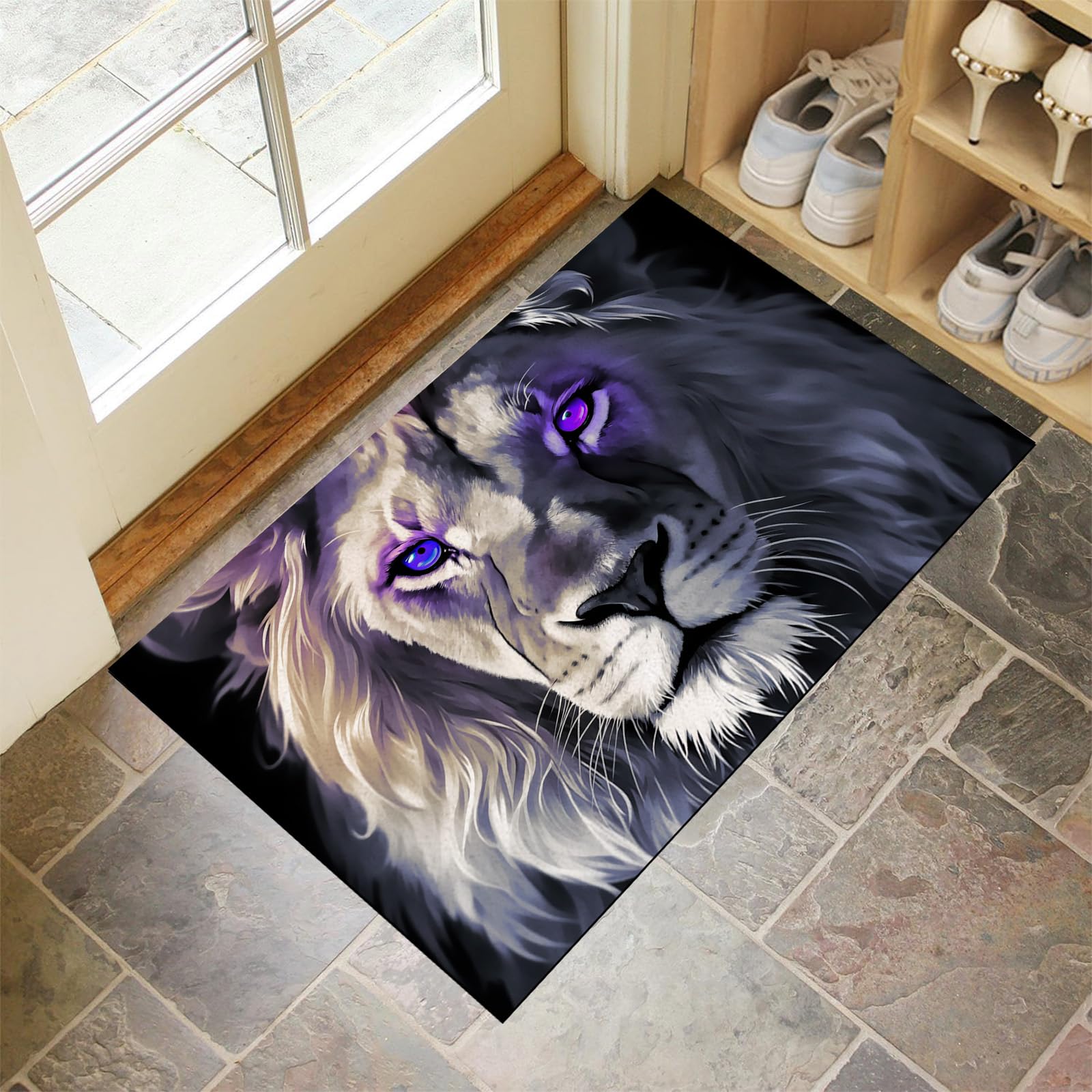 Tapis de porte extérieur 90x140 cm lavable et antidérapant avec motif lion