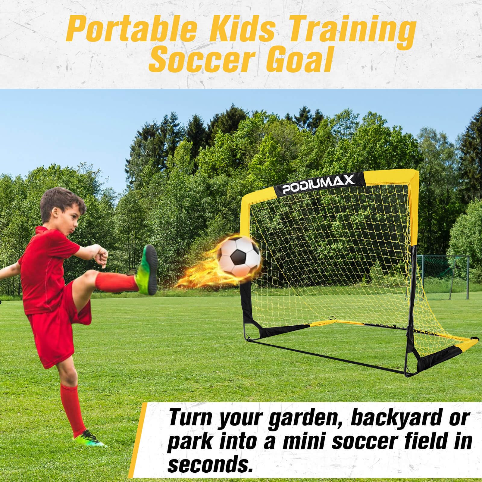 PodiuMax Set di 2 porte da calcio per bambini, grandi porte da calcio pop-up portatili, 130 x 90 x 90 x 90 cm, porta da calcio pieghevole, per giardino e bambini, set regalo per bambini