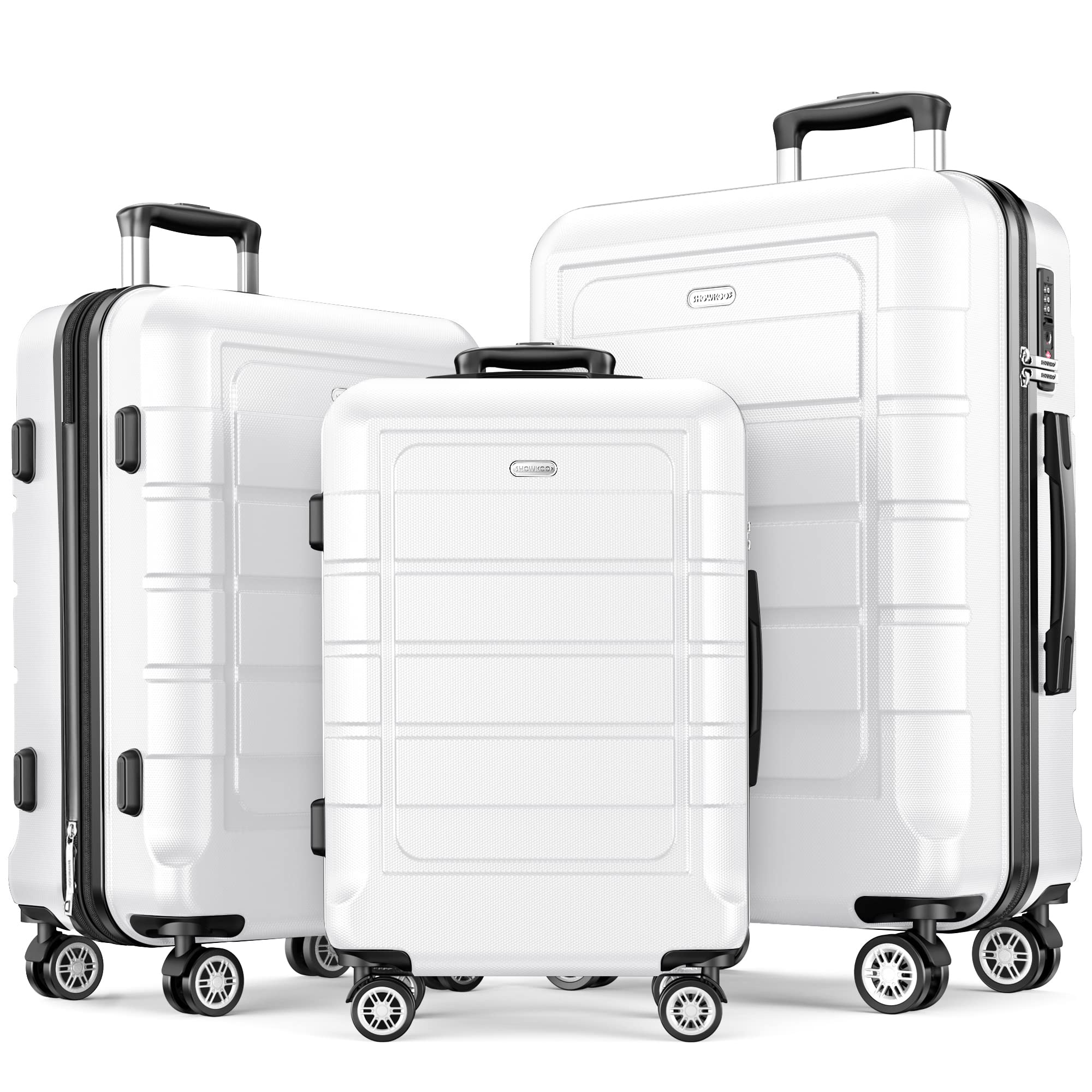 SHOWKOO Luggage Sets of 3 Expandable ABS+PC Hard Shell Travel Suitcase Lightweight Durable Spinner Wheels TSA Lock (20"24"28"- White)