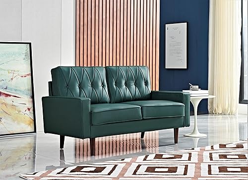 Miniatura 8 de Sofá biplaza de piel sintética de estilo moderno con elegantes patas redondas cónicas y respaldo copetudo con botones, juego de sofá de 2 piezas,