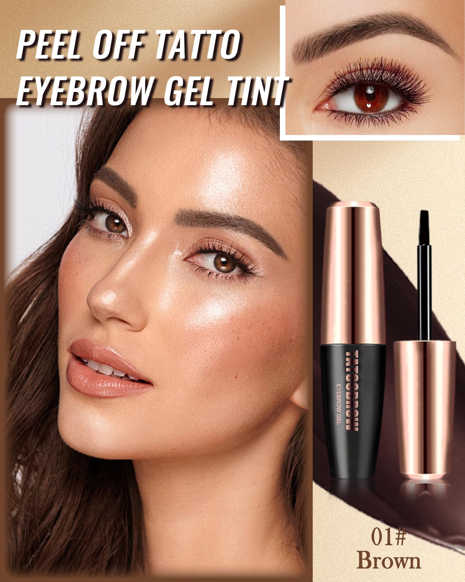 Eyebrow Tattoo Peel Off Gel Tint- 2Pcs Brown Tinted Eyebrow Tattoo Gel, Waterproof Transfer-proof Brow Stain - Image 2