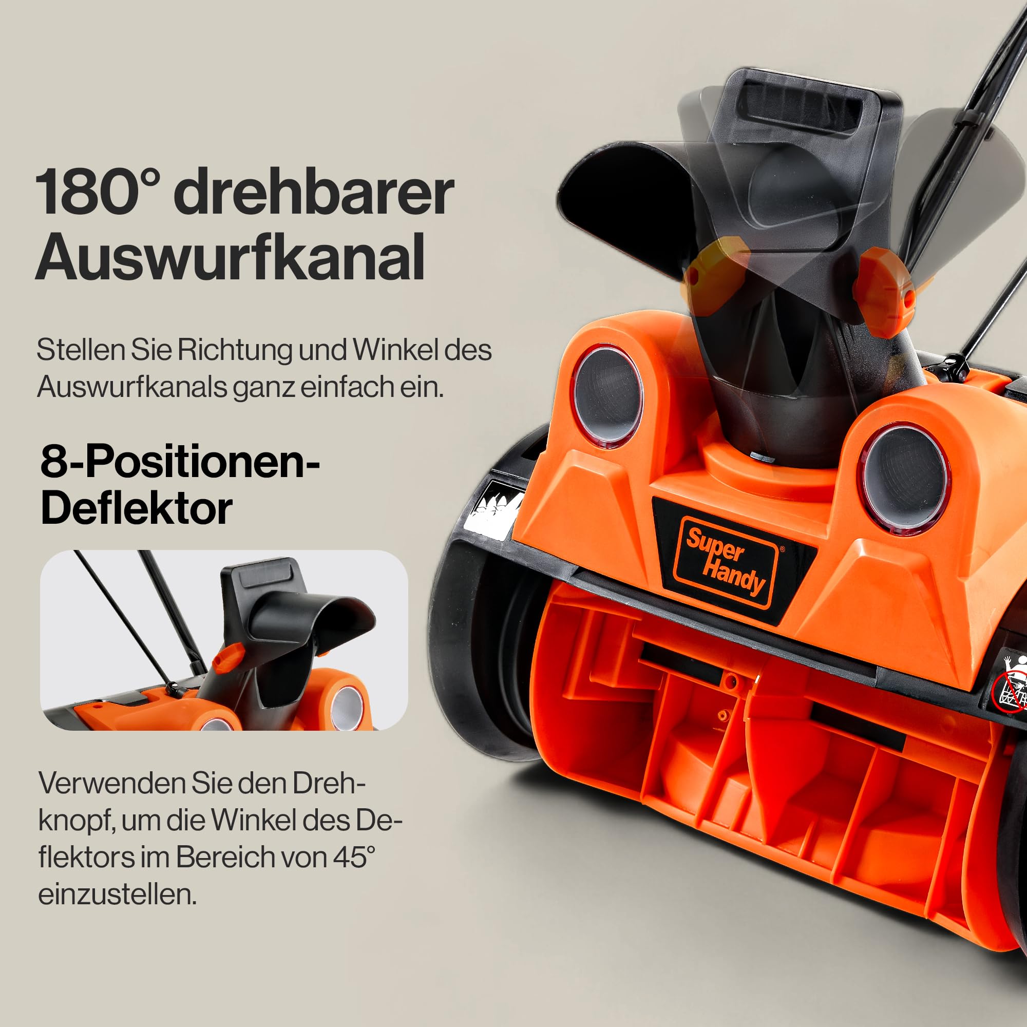 SuperHandy Elektrische Schneefräse mit Kabel, 46×25 cm Räumbreite, 7 m Wurfweite, 320 kg/Min Kapazität, LED-Scheinwerfer, ideal für Einfahrten, Gehwege und Höfe