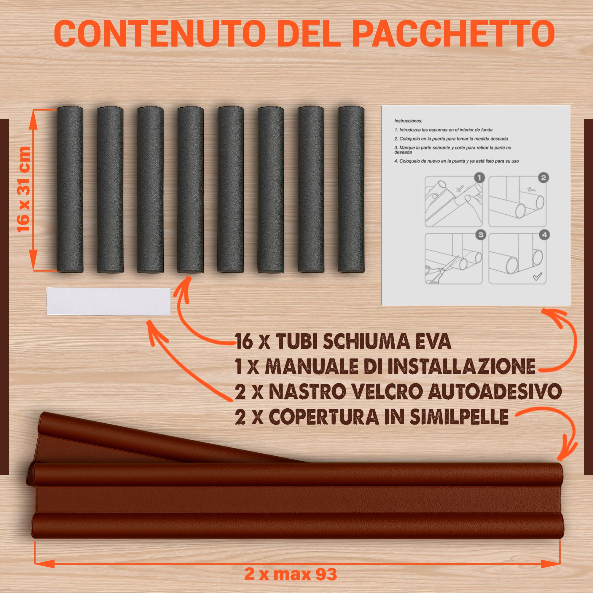 Paraspifferi Sottoporta per Porte Interne ed Esterne da 5,5 cm di Spessore e Lunghezza di 92 cm | Guarnizione Insonorizzante per Spifferi Porta Ingresso (1x Marrone)
