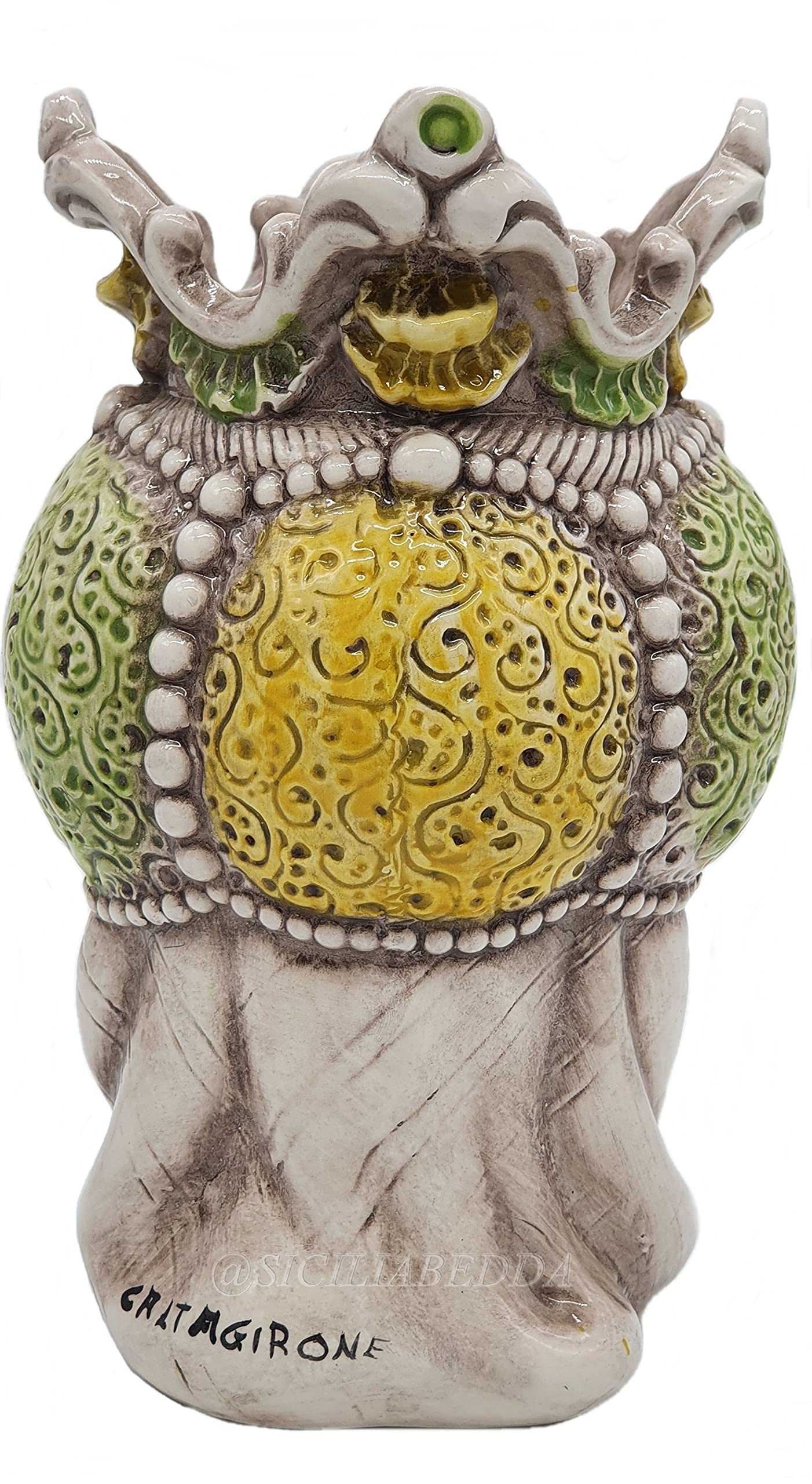 sicilia bedda - Teste di Moro Siciliane in Ceramica di Caltagirone - Realizzato Interamente a Mano - Altezza 18 Centimetri (Testa di Moro Saraceno Verde)