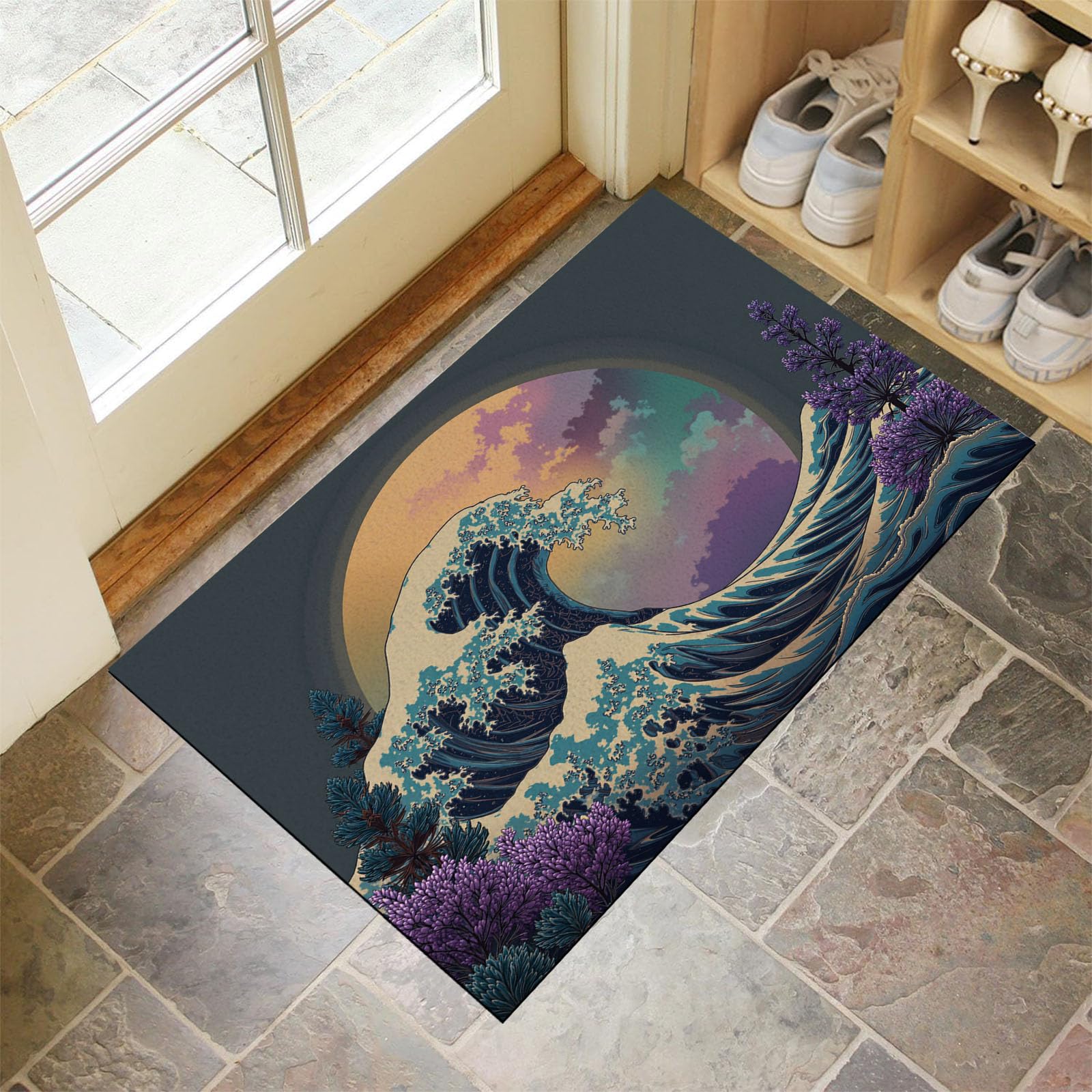 Tapis de porte interieur exterieur 80x120cm bleu lavable entree patio