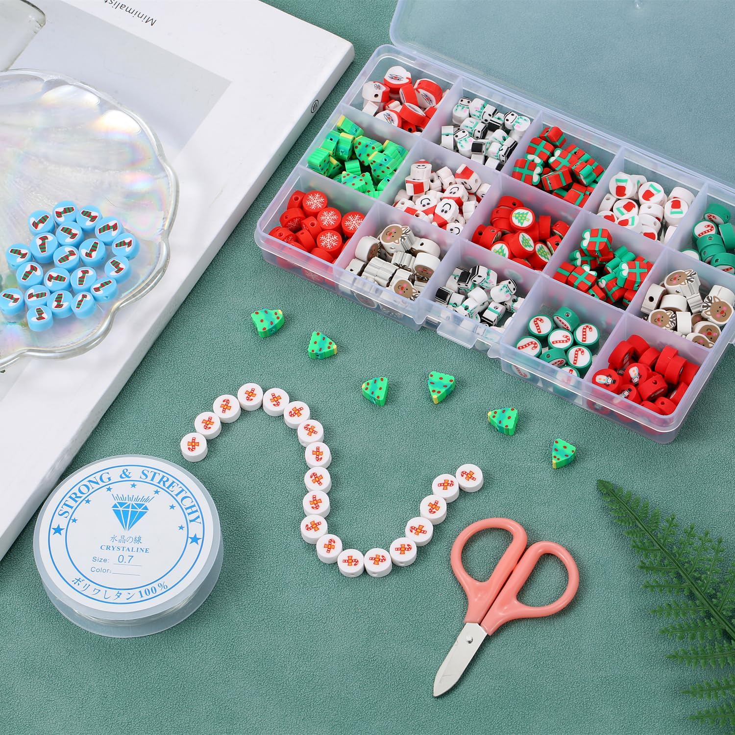 100 Cuentas De Arcilla Polimérica Navideñas, 10 Mm, Hechas A Mano, Para Joyería, Pulseras, Collares Y Manualidades - Kit Creativo Para Mujeres