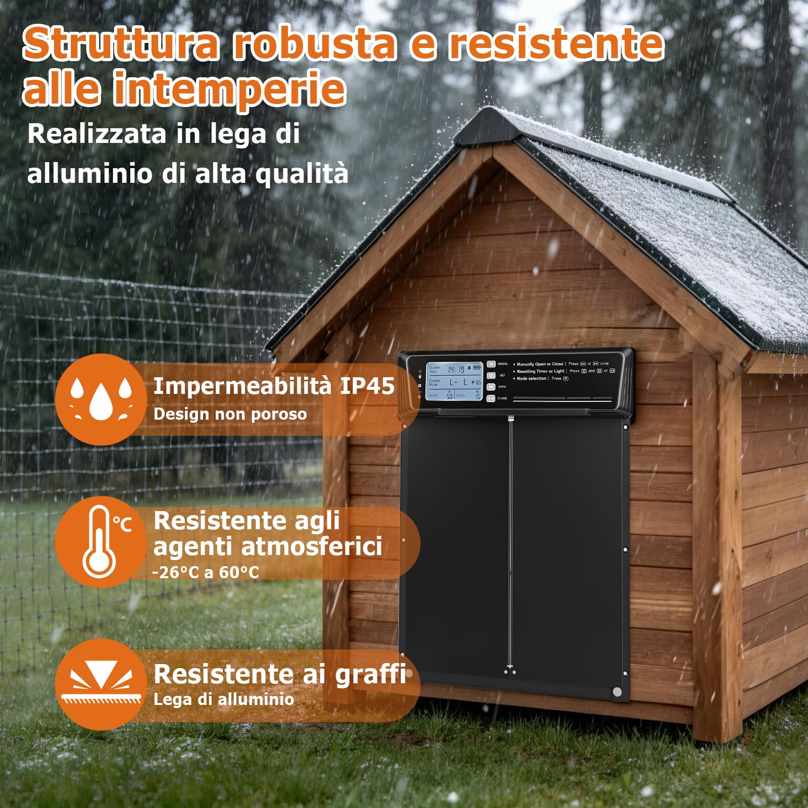 Porta Automatica Pollaio Solare, Aluminum Grande Porta Pollaio con Telecomando, Sensore di luce e Timer, Anti-Schiacciamento
