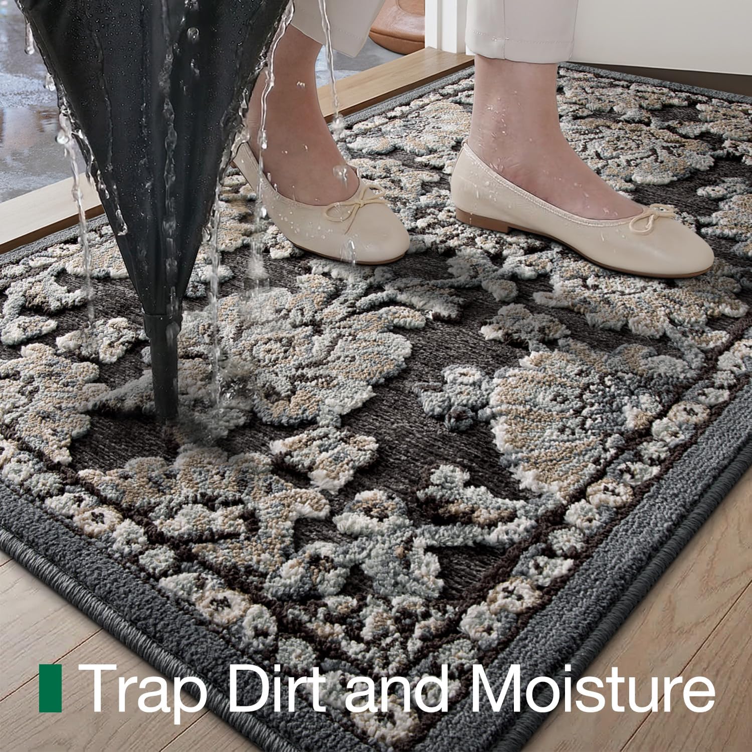 LUMI Indoor Door Mat for Entrance 20x32, Luxury Front Doormat with Non-Slip Latex Rubber Backing, Soft Washable Dirt Trapper, Flower Song (Rolled Package)