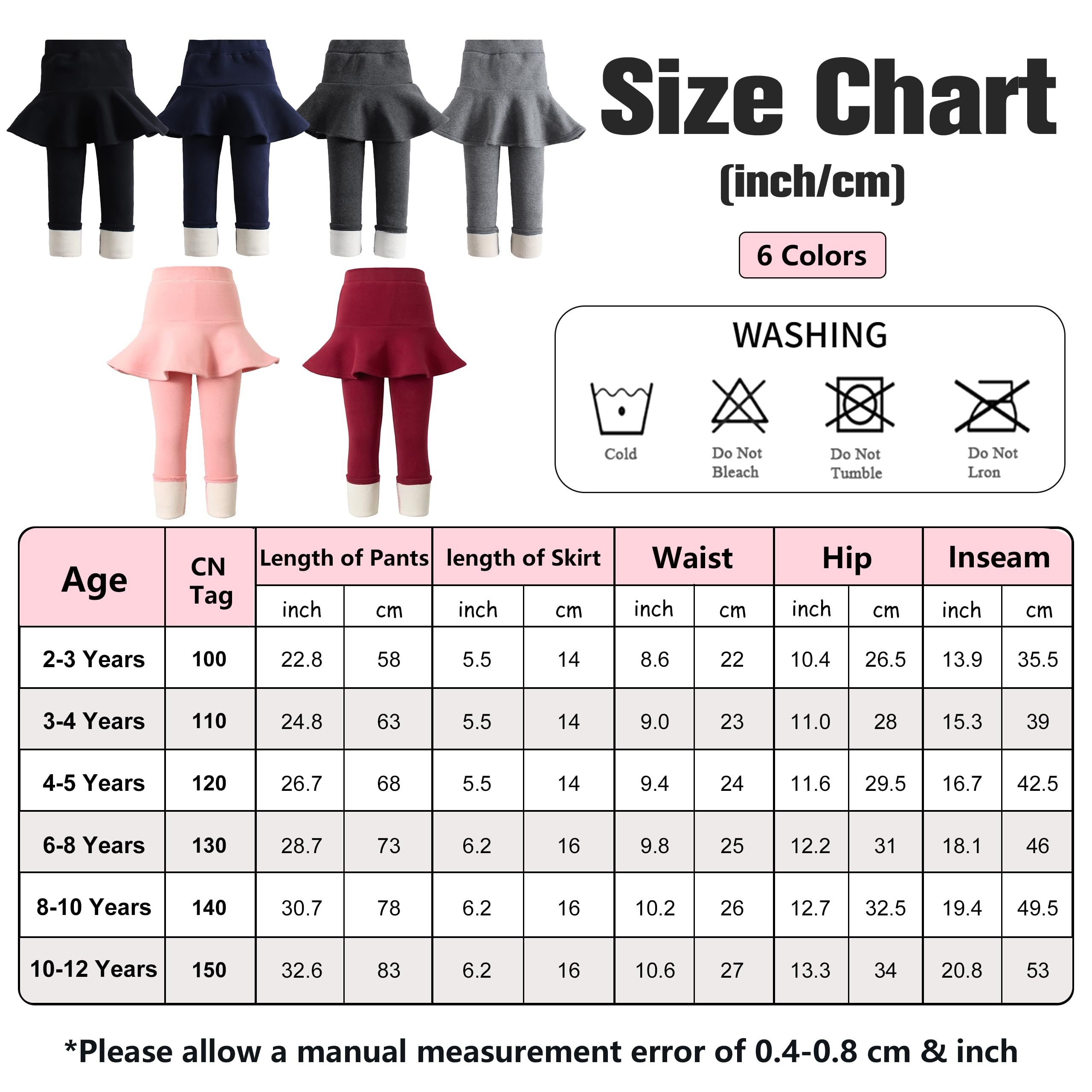 LOLANTA Leggings con forro polar para niñas con falda, pantalones cálidos de invierno para niños, falda con volantes