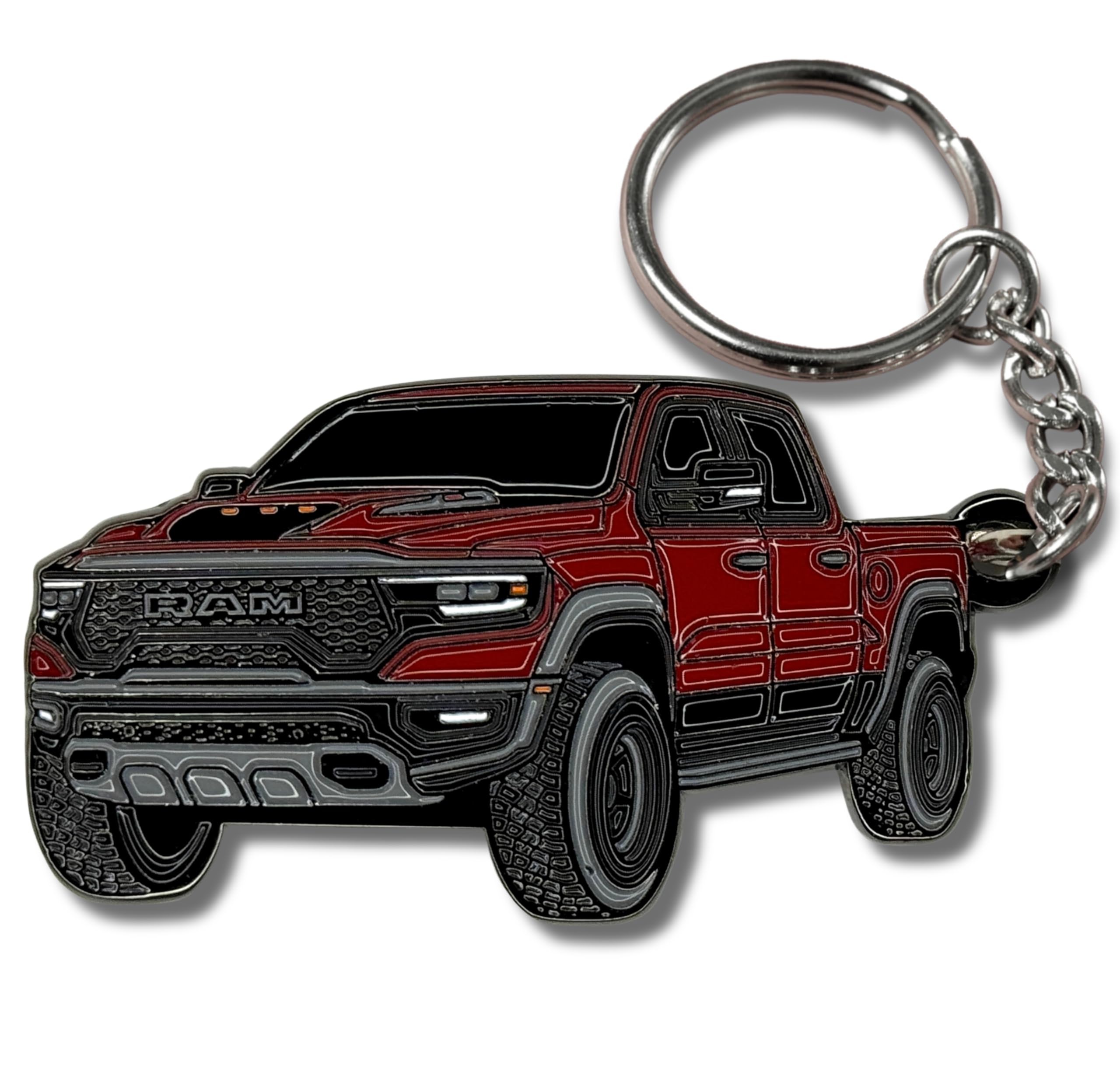 Four Wheel Beast Unisex Delmonico Red Dodge Ram Keychain 1500 Accessories - Officially Licensed - Ram 2500 Toy Truck Key Chain Mods 2022 2023 2024, 2" X 1.3"